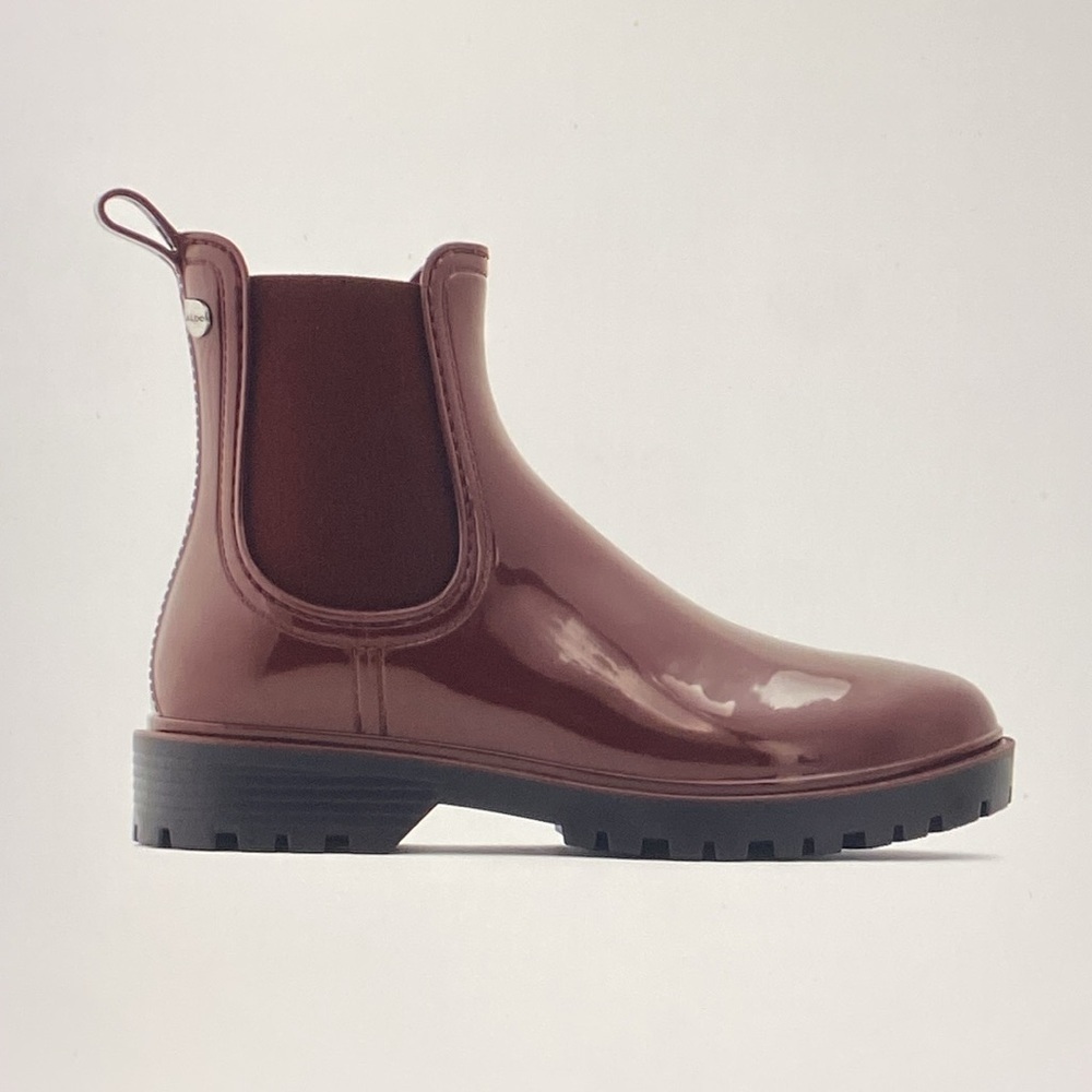 ALDO Burgundy Shiny Chelsea Rain Boots Waterproof Rubber Lug Sole EU 38 - Picture 15 of 16